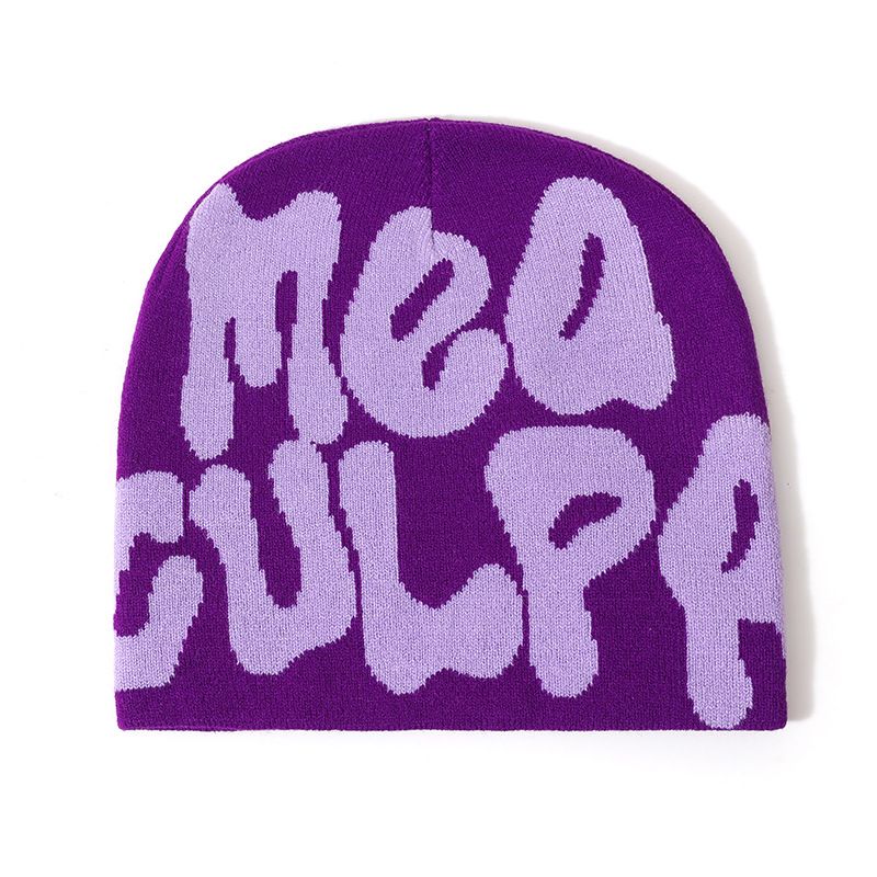 Women's "MEA CULPA" Hip Hop Knit Cap Unisex Y2K Cold Hat Men's Fashion Stretch Thermal Beanie Women Accessories Balaclavas