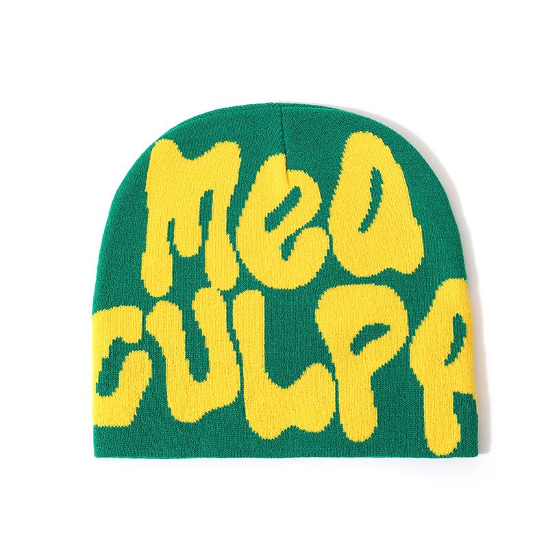 Women's "MEA CULPA" Hip Hop Knit Cap Unisex Y2K Cold Hat Men's Fashion Stretch Thermal Beanie Women Accessories Balaclavas