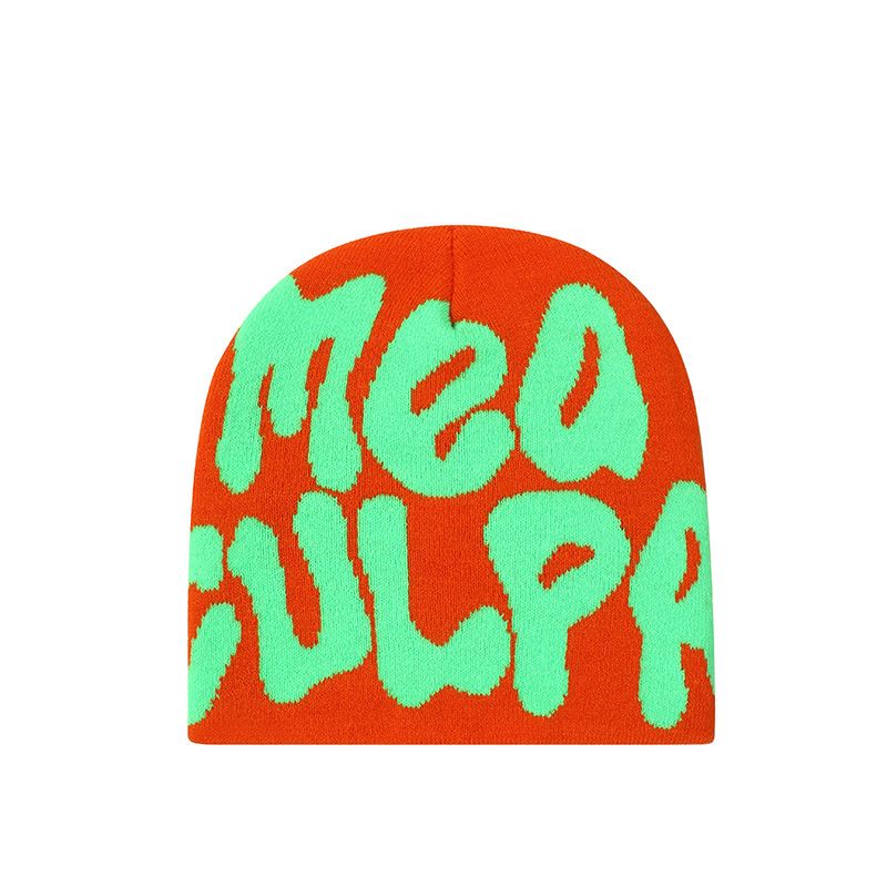 Women's "MEA CULPA" Hip Hop Knit Cap Unisex Y2K Cold Hat Men's Fashion Stretch Thermal Beanie Women Accessories Balaclavas