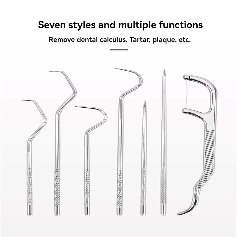 7 Piece 304 Stainless Steel Toothpick Set Portable Storage Canister Care Metal Flosser Oral Teeth Cleaning Tools