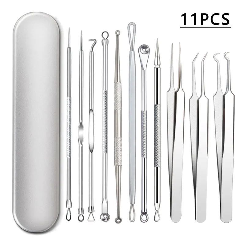 11pcs Acne Blackhead Removal Needles Stainless Steel Black Spot Blemish Pimple Removal Needle Deep Cleansing Tool Face Skin Care Kit