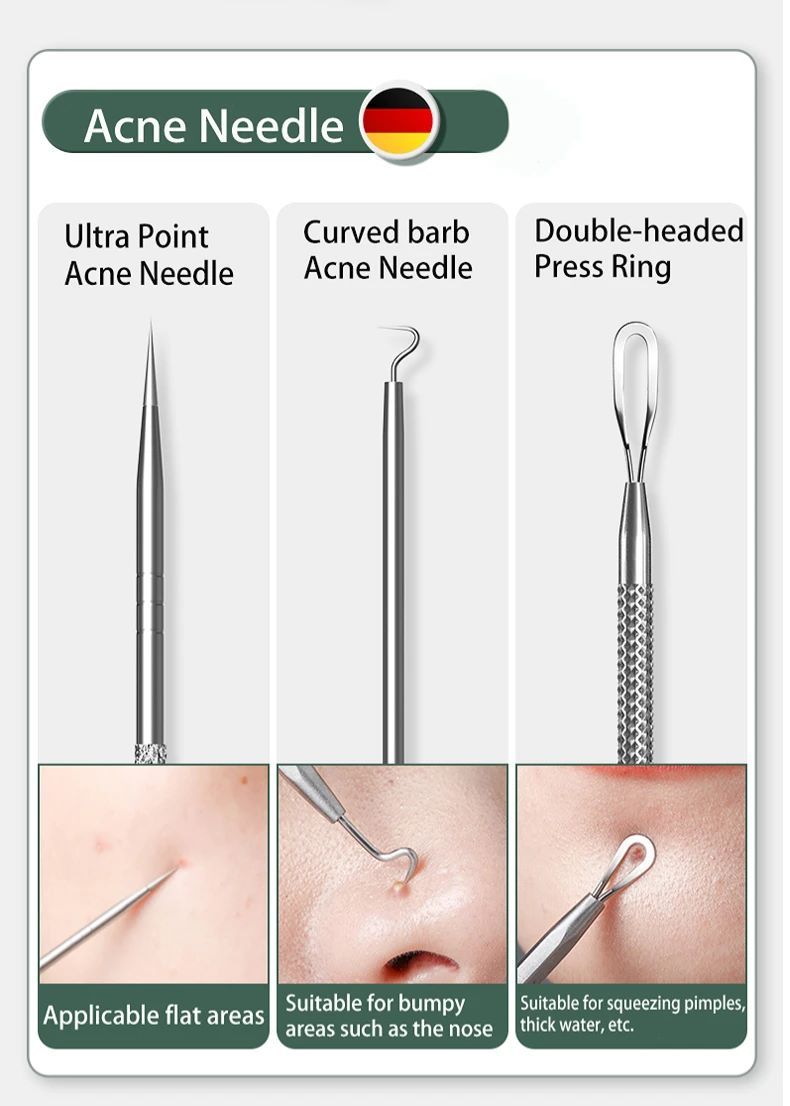 11pcs Acne Blackhead Removal Needles Stainless Steel Black Spot Blemish Pimple Removal Needle Deep Cleansing Tool Face Skin Care Kit