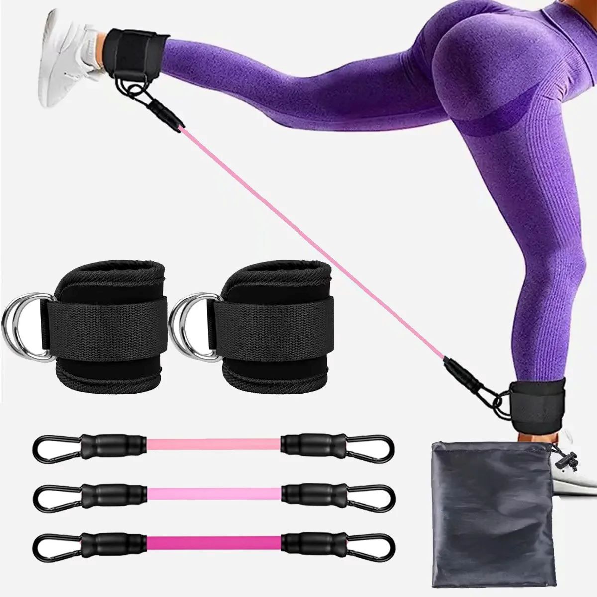 2 PC Leg Strength Trainer Fastener Fitness Foot Ring Foot Buckle Ankle Strap Stretch Resistance Band Pull Cord Accessories