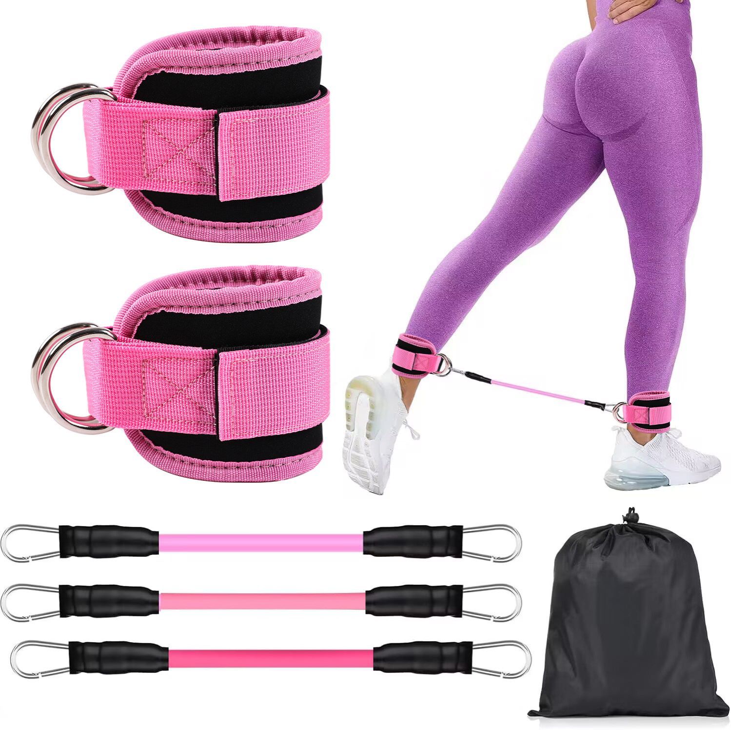 2 PC Leg Strength Trainer Fastener Fitness Foot Ring Foot Buckle Ankle Strap Stretch Resistance Band Pull Cord Accessories
