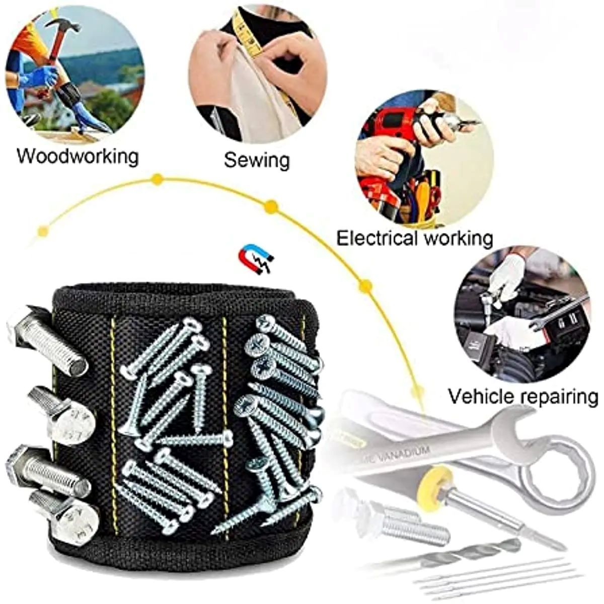 Magnetic Wristband for Holding Screws,Nails，Drilling Bits,Wrist Tool Holder Belts with Strong Magnets,Cool Gadgets Magnetic Wrist Tool Bag Hand Tools Tool Organizers