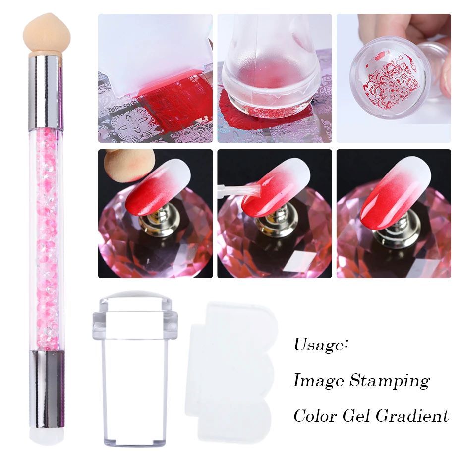 4pcs Nail Art Stamping Plate Flower Lace Patterns Image Stencil Stamper Gradient Nail Brush Nail Set Template Tools LYBC10