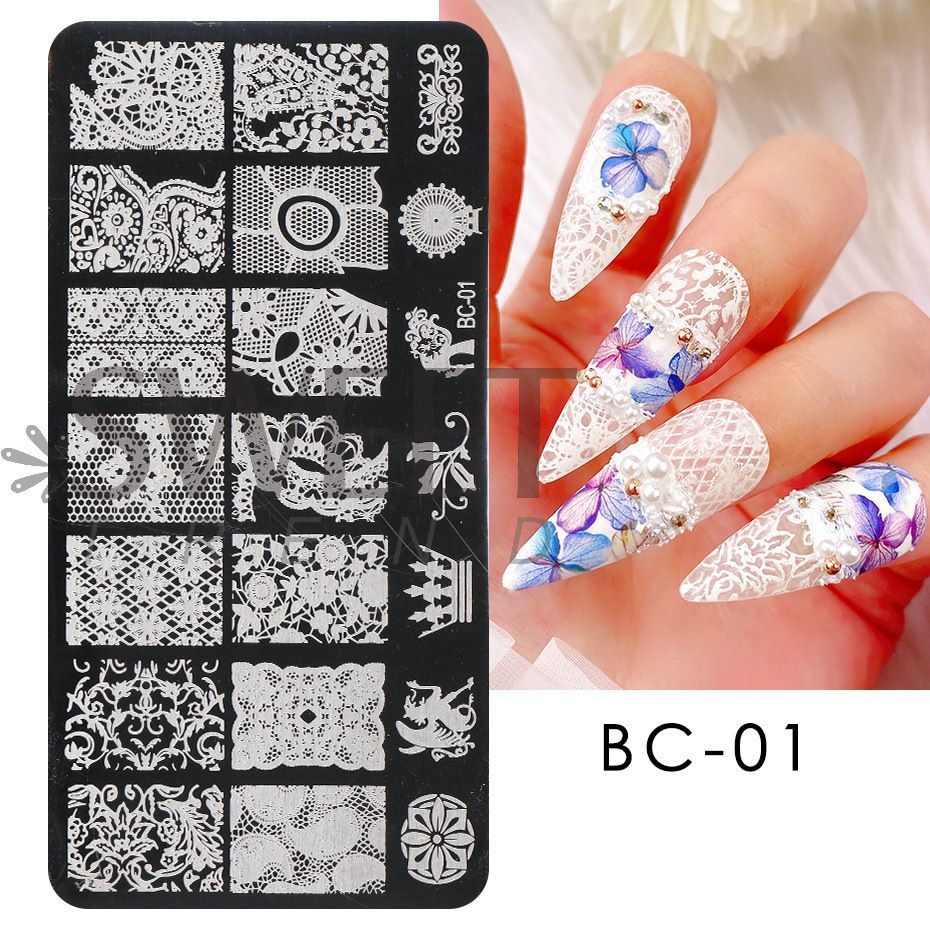 4pcs Nail Art Stamping Plate Flower Lace Patterns Image Stencil Stamper Gradient Nail Brush Nail Set Template Tools LYBC10