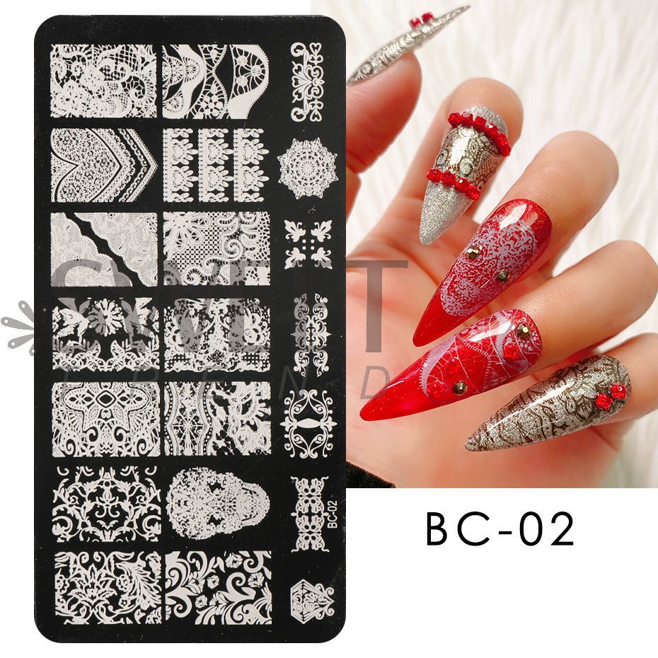 4pcs Nail Art Stamping Plate Flower Lace Patterns Image Stencil Stamper Gradient Nail Brush Nail Set Template Tools LYBC10