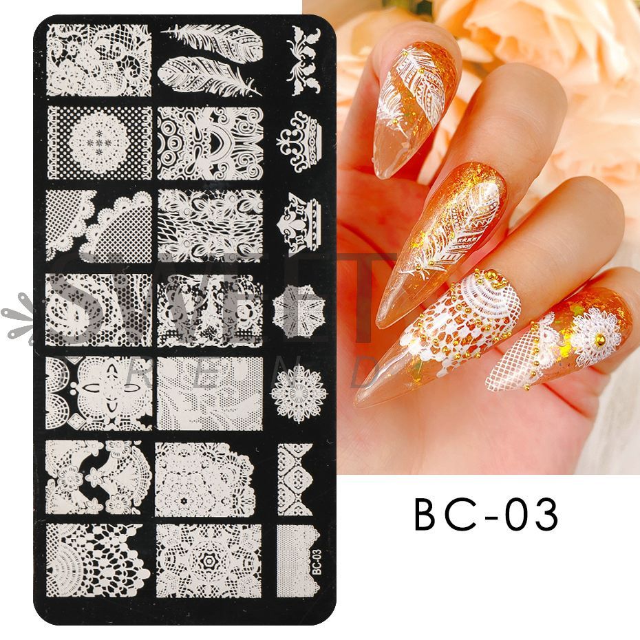 4pcs Nail Art Stamping Plate Flower Lace Patterns Image Stencil Stamper Gradient Nail Brush Nail Set Template Tools LYBC10