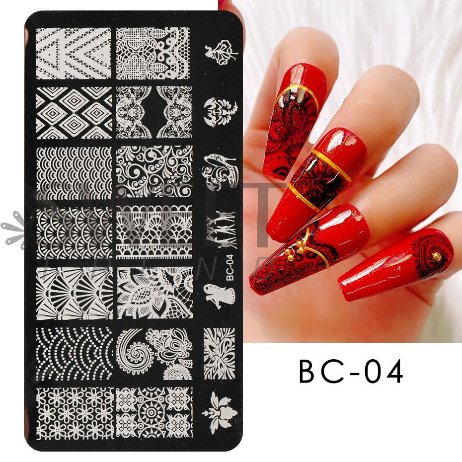 4pcs Nail Art Stamping Plate Flower Lace Patterns Image Stencil Stamper Gradient Nail Brush Nail Set Template Tools LYBC10