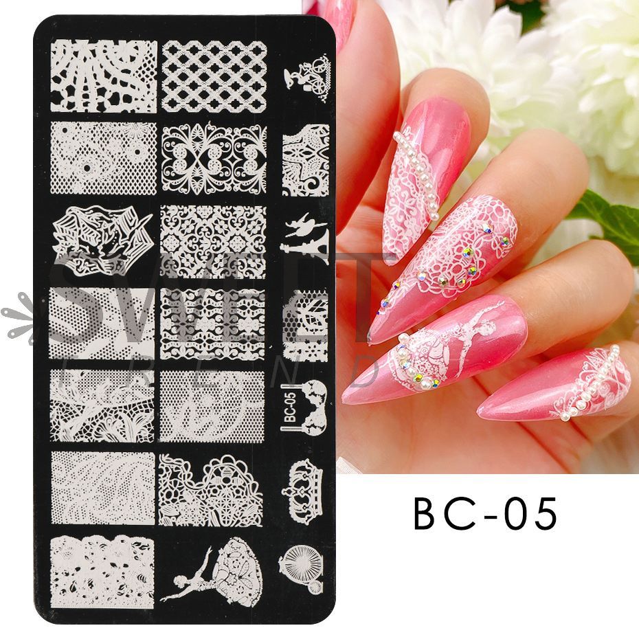 4pcs Nail Art Stamping Plate Flower Lace Patterns Image Stencil Stamper Gradient Nail Brush Nail Set Template Tools LYBC10