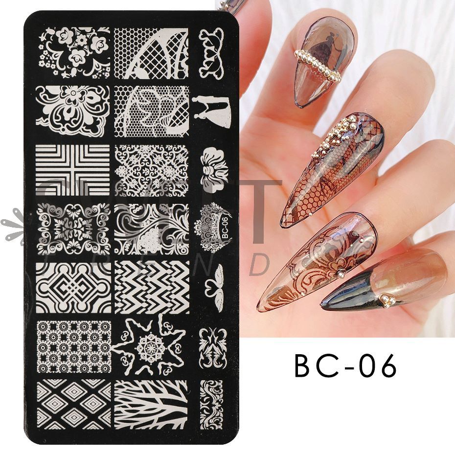 4pcs Nail Art Stamping Plate Flower Lace Patterns Image Stencil Stamper Gradient Nail Brush Nail Set Template Tools LYBC10