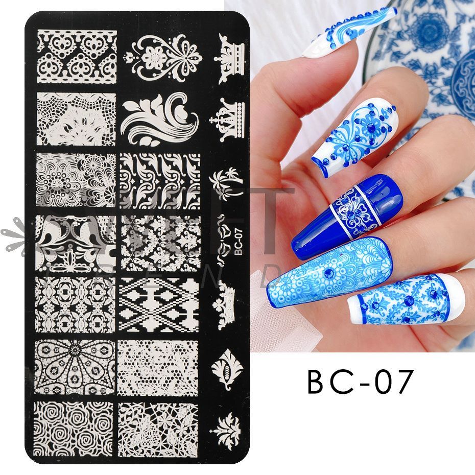 4pcs Nail Art Stamping Plate Flower Lace Patterns Image Stencil Stamper Gradient Nail Brush Nail Set Template Tools LYBC10