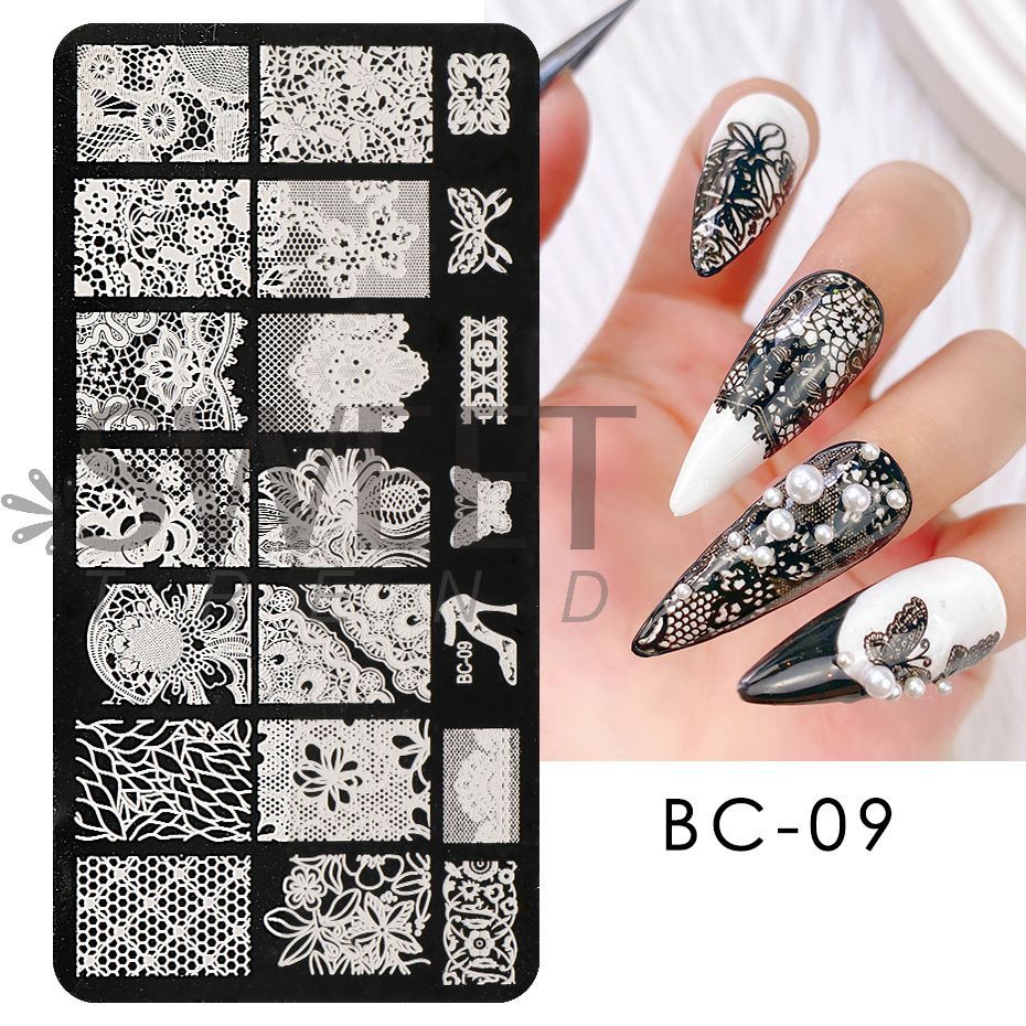 4pcs Nail Art Stamping Plate Flower Lace Patterns Image Stencil Stamper Gradient Nail Brush Nail Set Template Tools LYBC10