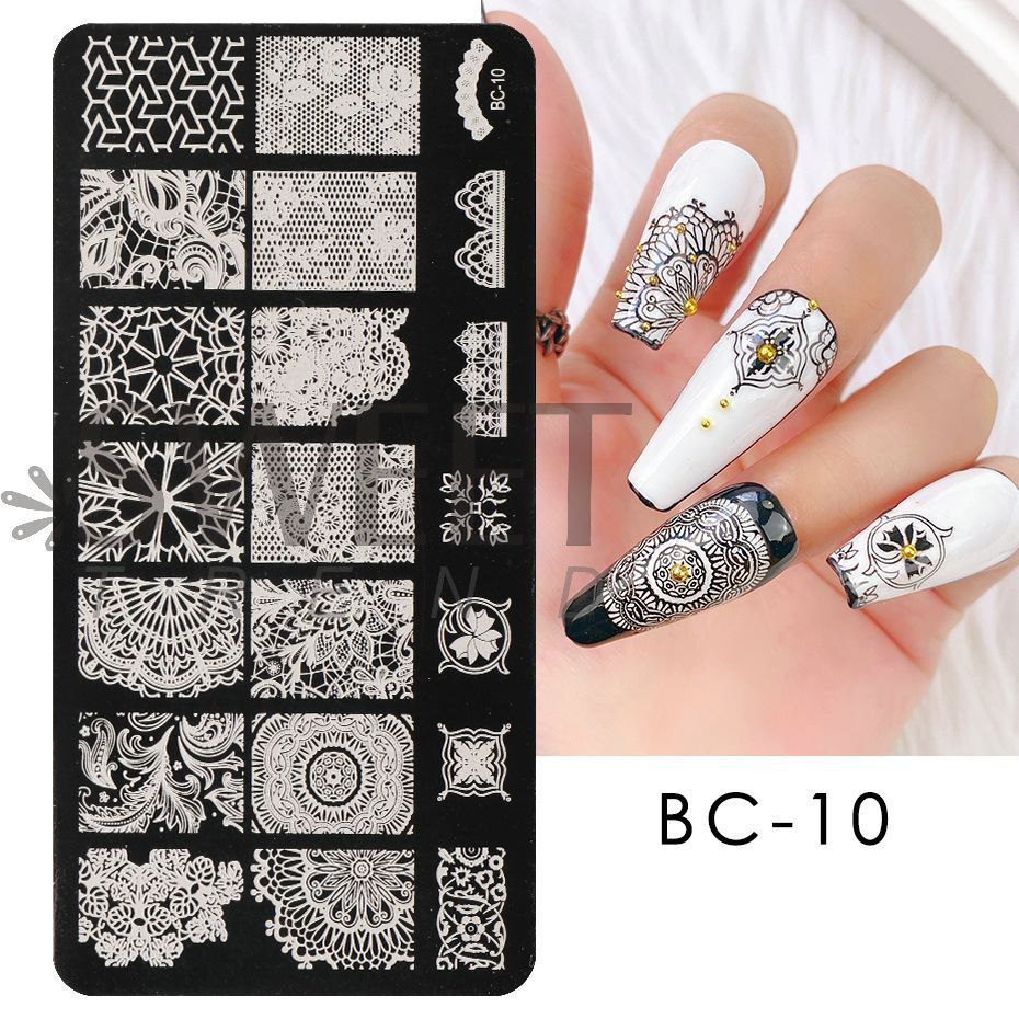 4pcs Nail Art Stamping Plate Flower Lace Patterns Image Stencil Stamper Gradient Nail Brush Nail Set Template Tools LYBC10