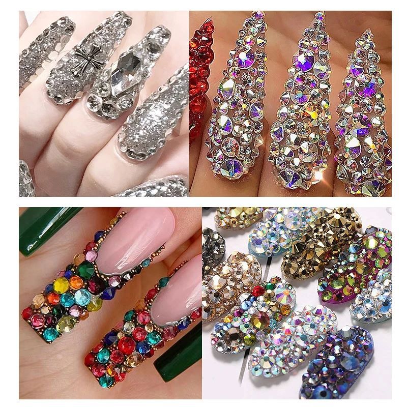 3Pcs/Set Nails Art Accesorios Multi-Size Rhinestones 3D Crystal DIY Decorations Glitter Crystal Rivet Gem 3D Nail Supplies  False Nails Accessories