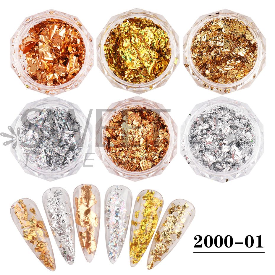 1 Box 12 Color Foil Pieces Nail Glitter Glitter Nail Decoration False Nails 
 Accessories