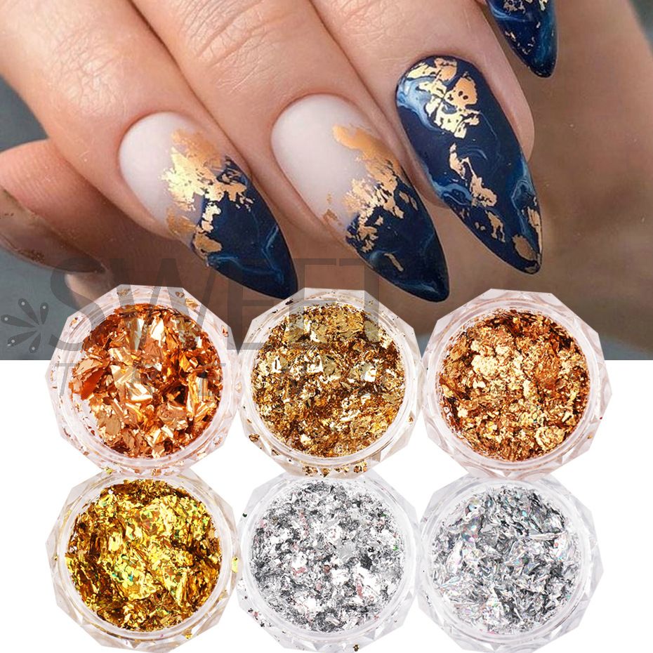 1 Box 12 Color Foil Pieces Nail Glitter Glitter Nail Decoration False Nails 
 Accessories
