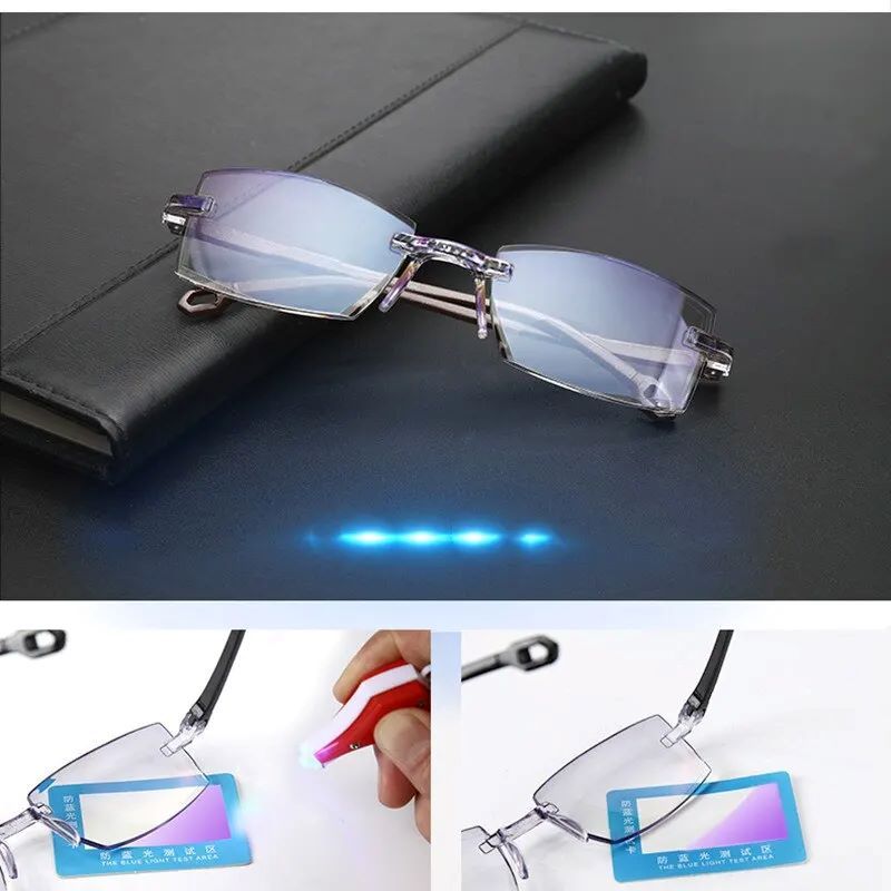 1 Pair New Men Women Rimless Reading Glasses Anti Blue Light Bifocal Far Near Magnification Eyewear Presbyopic Glasses +150 +200