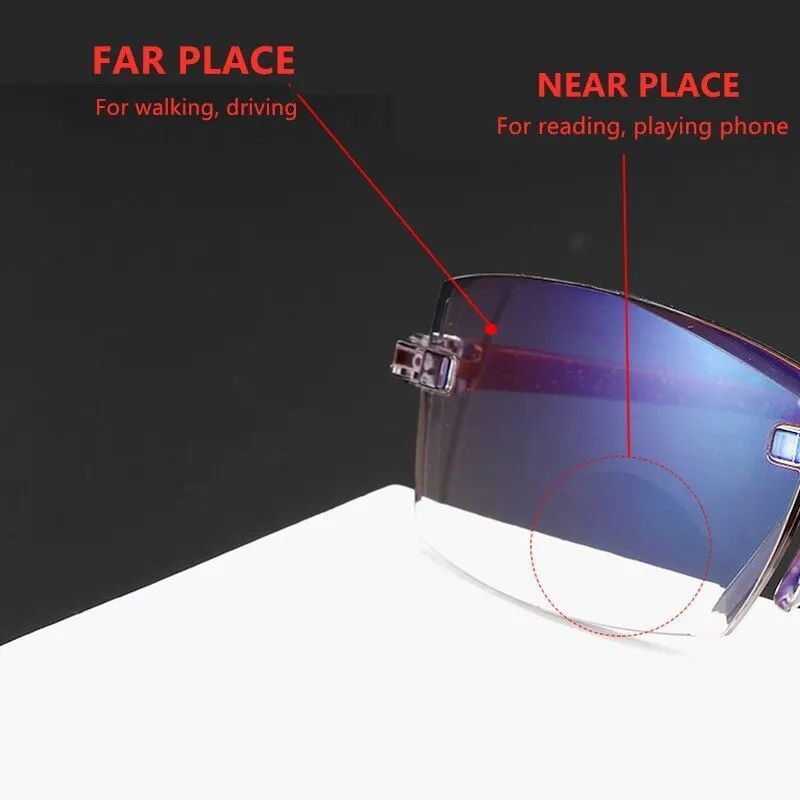 1 Pair New Men Women Rimless Reading Glasses Anti Blue Light Bifocal Far Near Magnification Eyewear Presbyopic Glasses +150 +200