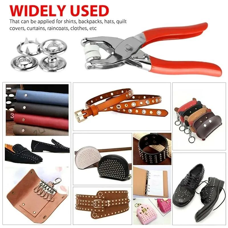 400pcs Prong Rings 9.5mm Buckle Buttons Metal Colour Pliers Snap Button Claw DIY Set Hand Pressure Plier Rivet Buckle Sew Tool Hand Tools