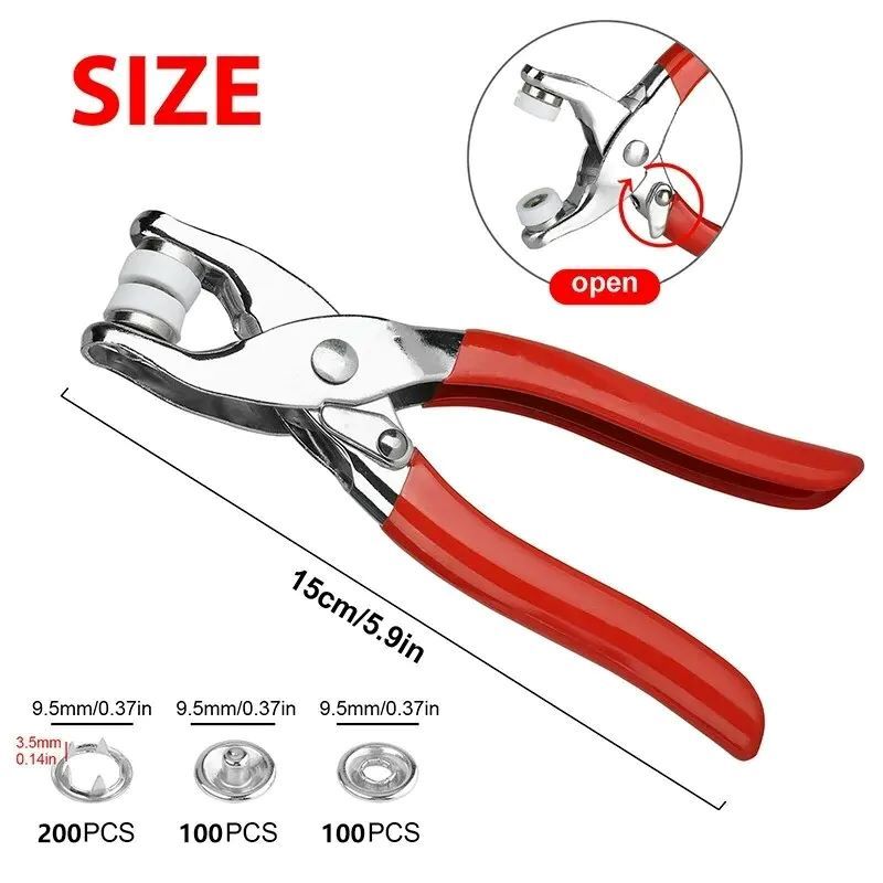 400pcs Prong Rings 9.5mm Buckle Buttons Metal Colour Pliers Snap Button Claw DIY Set Hand Pressure Plier Rivet Buckle Sew Tool Hand Tools