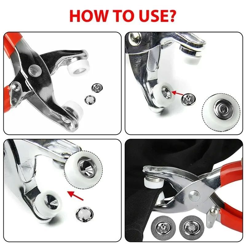 400pcs Prong Rings 9.5mm Buckle Buttons Metal Colour Pliers Snap Button Claw DIY Set Hand Pressure Plier Rivet Buckle Sew Tool Hand Tools