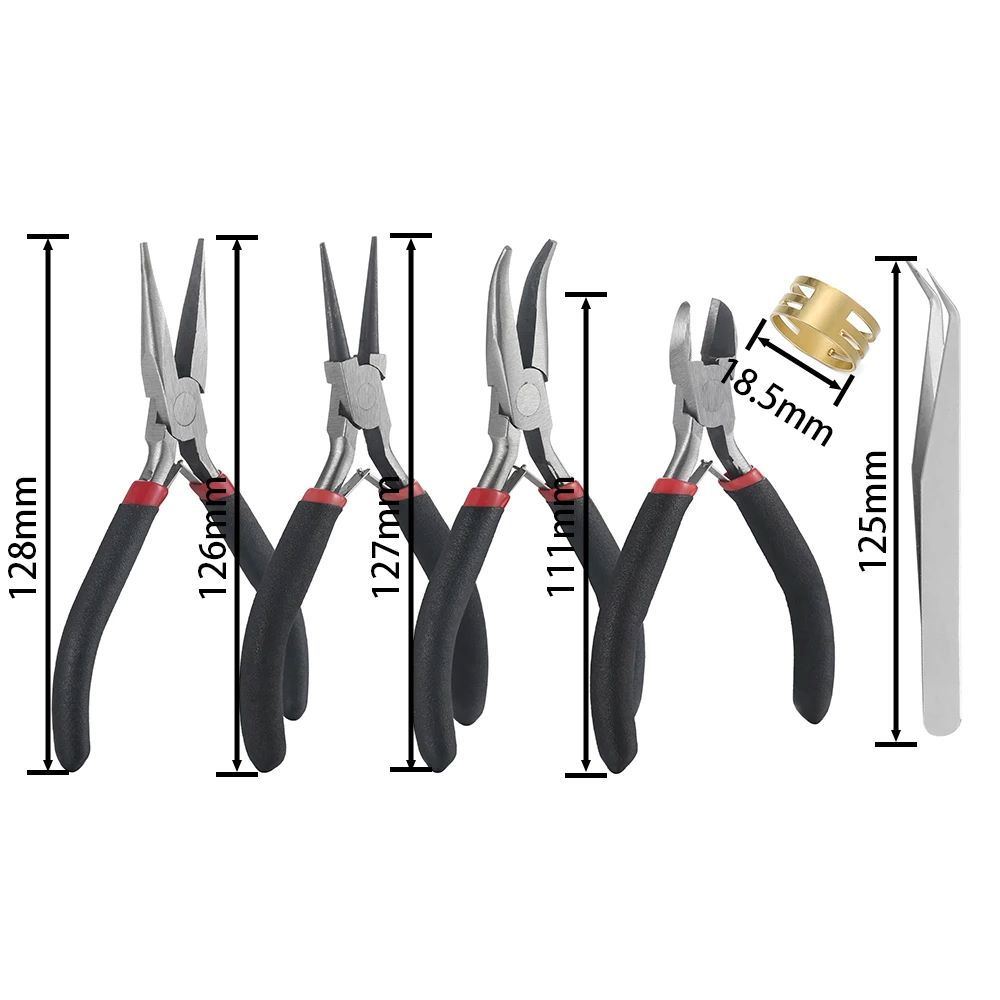 6pcs/Set Jewelry Pliers Tools Kit Needle Chain Round Nose Pliers Tweezers with Open Rings for DIY Jewelry Making Repair Tool Hand Tools