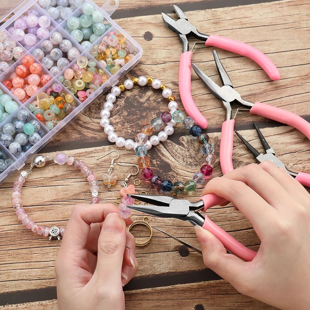 6pcs/Set Jewelry Pliers Tools Kit Needle Chain Round Nose Pliers Tweezers with Open Rings for DIY Jewelry Making Repair Tool Hand Tools