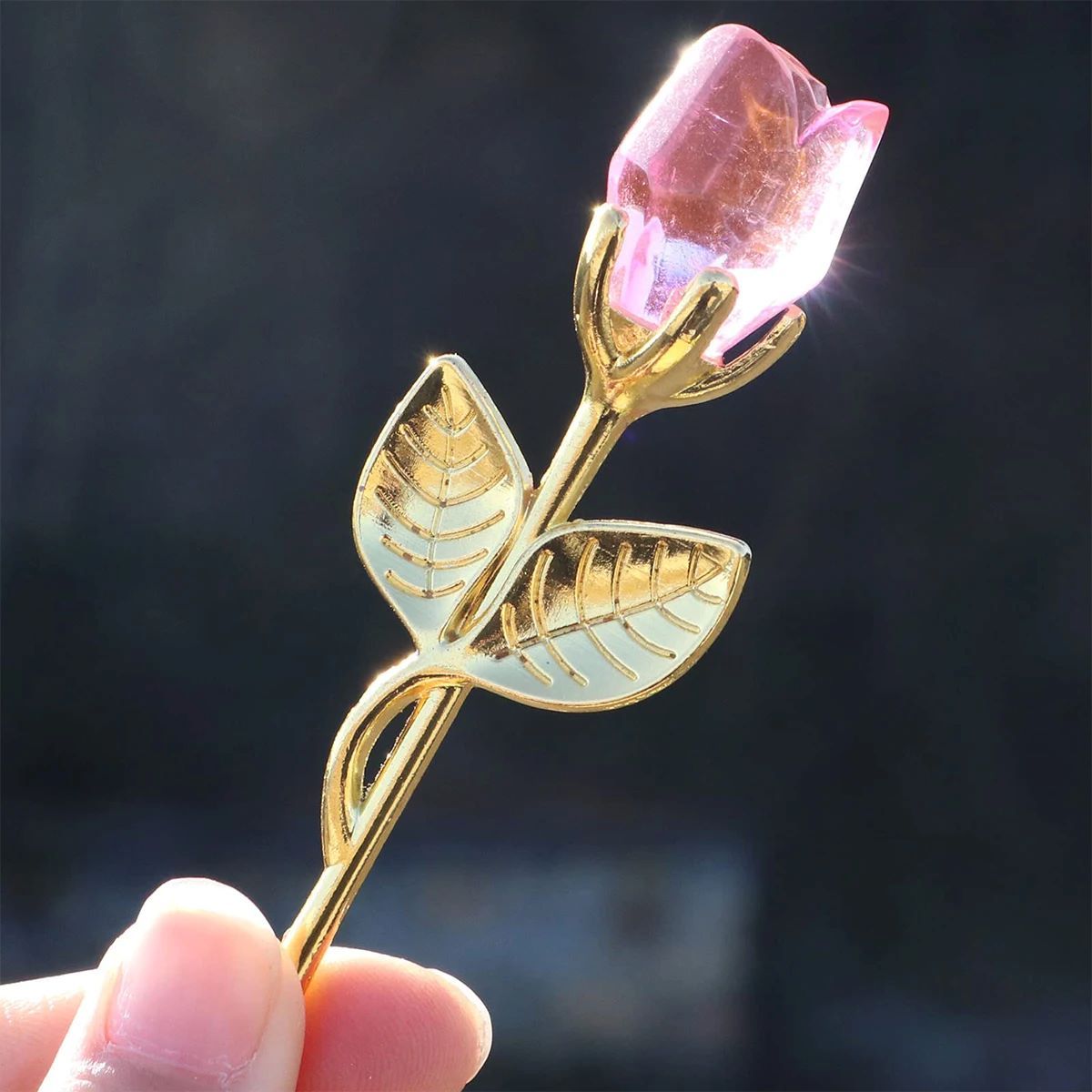 1pc Glass Rose Mini Crystal Flower Artificial Flowers Room Ornament Office Desktop Decoration Wedding Party Valentine's Day Gift Jewelry Making Display