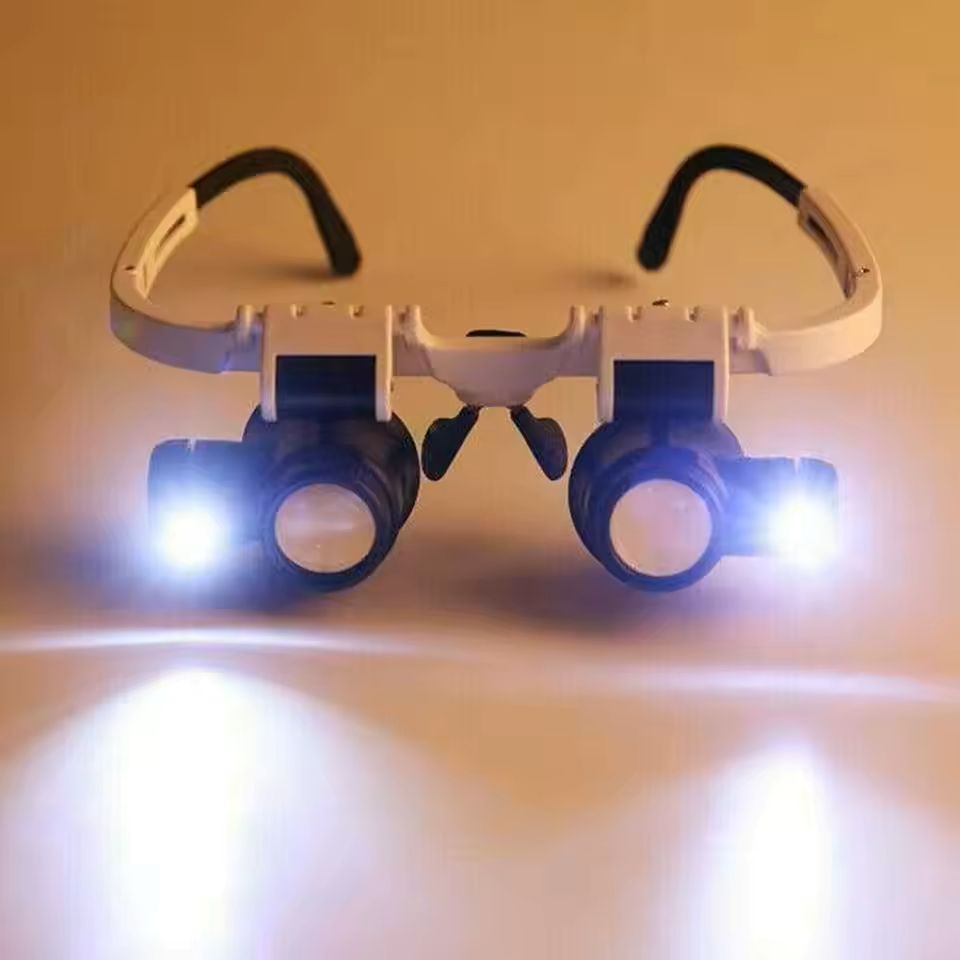 2XLED Watch Jeweler Repair Magnifier Head-Mounted Headband Adjustable Magnifying Head Eye Glasses Loupe Lens 8X 15X 23X