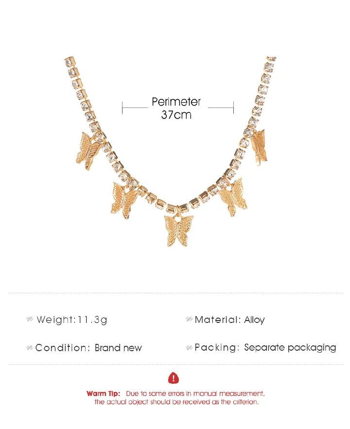 2PCS Butterfly Necklace Diamond Butterfly Pendant Necklace Hip Hop Jewelry Tennis Choker Women Pendant Necklaces