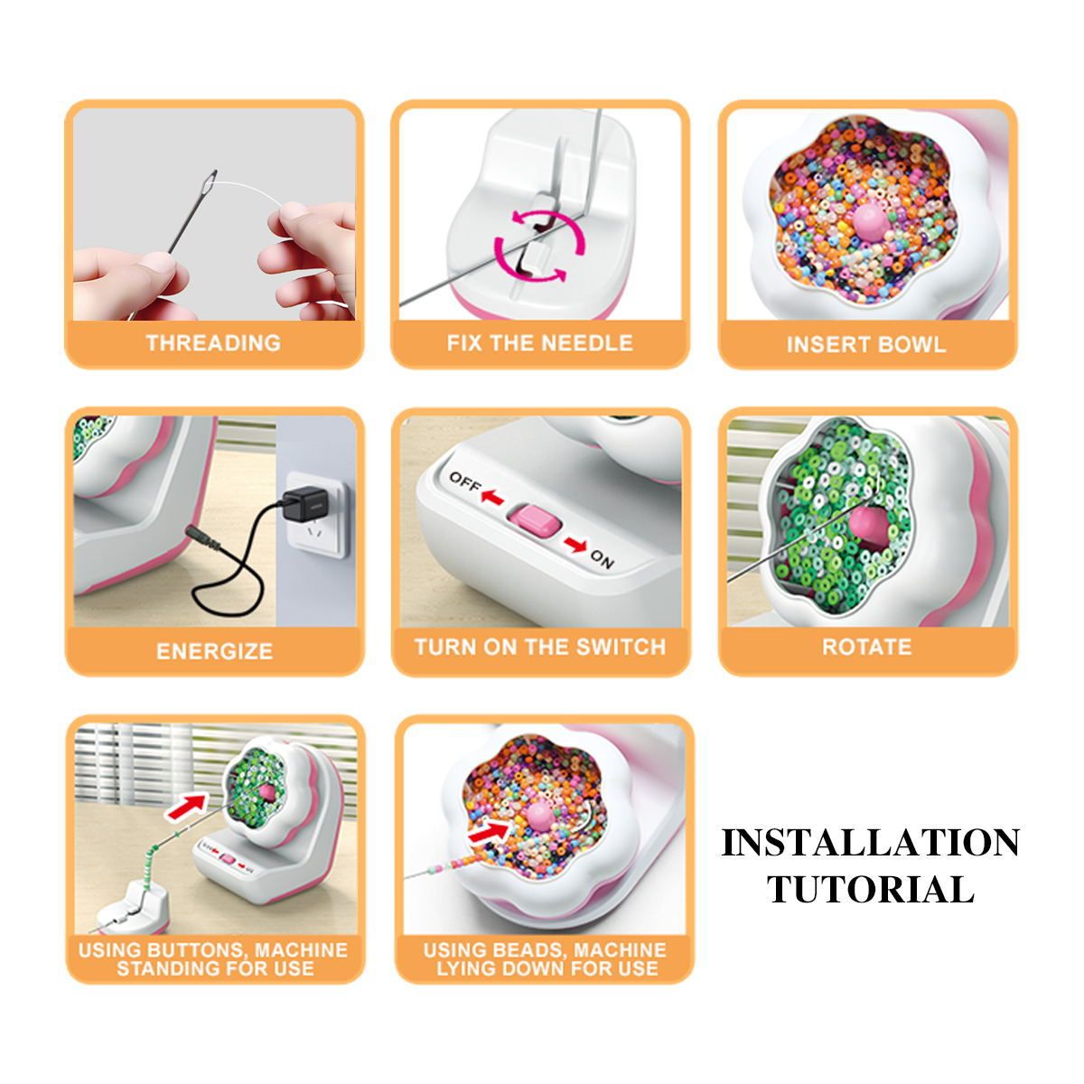 Bead stringing machine Spinner for Bracelets Making Gift for Girls Clay for Electric with Needle and Thread Bracelets Necklaces Jewelry Making Tools