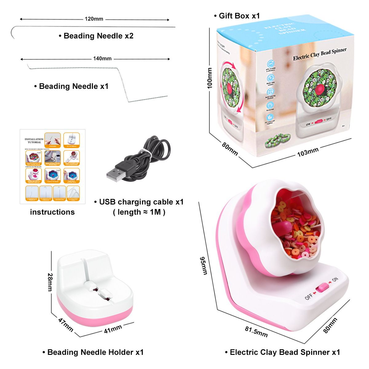 Bead stringing machine Spinner for Bracelets Making Gift for Girls Clay for Electric with Needle and Thread Bracelets Necklaces Jewelry Making Tools