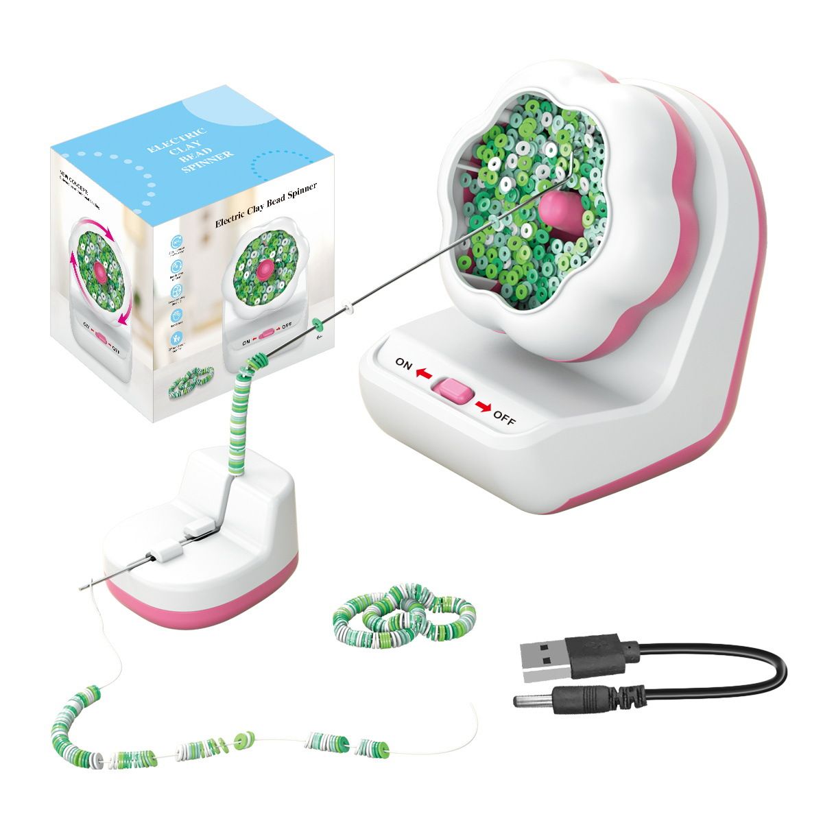 Bead stringing machine Spinner for Bracelets Making Gift for Girls Clay for Electric with Needle and Thread Bracelets Necklaces Jewelry Making Tools