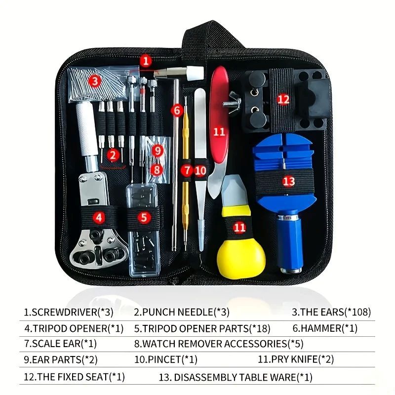 147pcs/set Watchmaker Watch Repair Repairing Tools Kit, Case RemoverOpener Bar Set, Convenience Brand Clock Tool Hand Tools