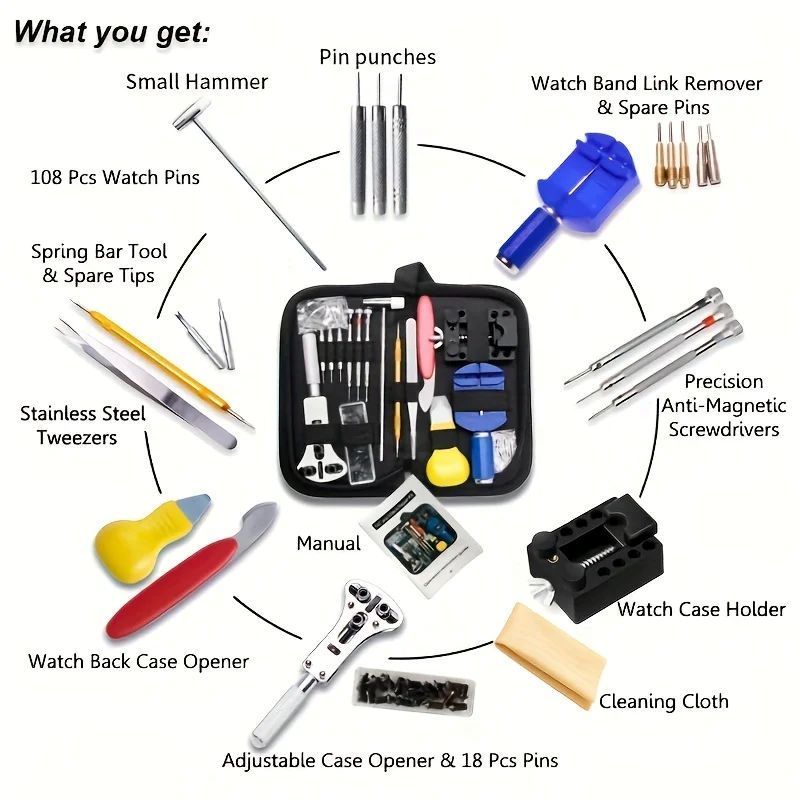 147pcs/set Watchmaker Watch Repair Repairing Tools Kit, Case RemoverOpener Bar Set, Convenience Brand Clock Tool Hand Tools