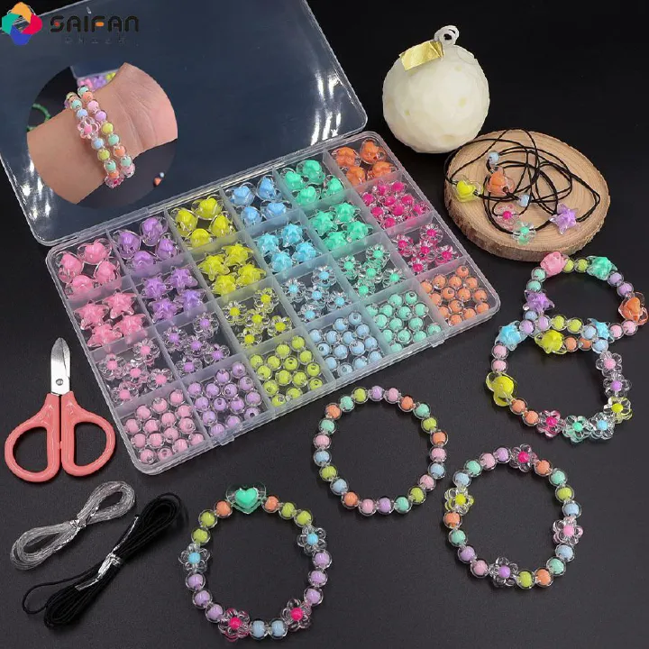174pcs/Box Heart Acrylic Beads Flower Round Spacer Loose Beads Kits for Bracelet Keychain Jewelry Making Accessories Jewelry Making Kits