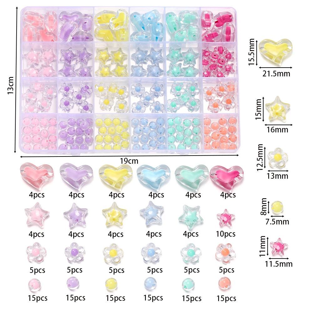 174pcs/Box Heart Acrylic Beads Flower Round Spacer Loose Beads Kits for Bracelet Keychain Jewelry Making Accessories Jewelry Making Kits