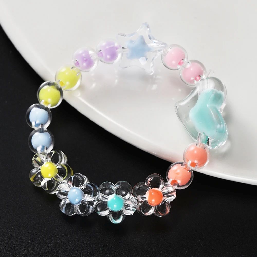 174pcs/Box Heart Acrylic Beads Flower Round Spacer Loose Beads Kits for Bracelet Keychain Jewelry Making Accessories Jewelry Making Kits