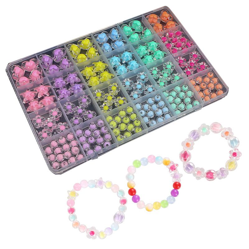 174pcs/Box Heart Acrylic Beads Flower Round Spacer Loose Beads Kits for Bracelet Keychain Jewelry Making Accessories Jewelry Making Kits