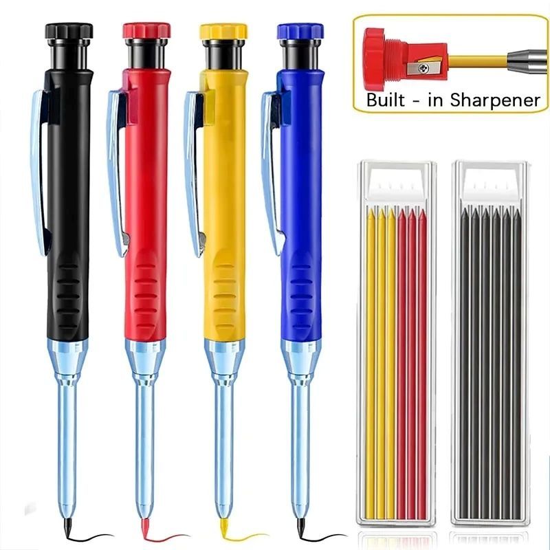 2pcs/set 2.8mm Carpenter Mechanical Pencil with Sharpener for Woodworking Construction Long Head Carpenter Pencil Stationery