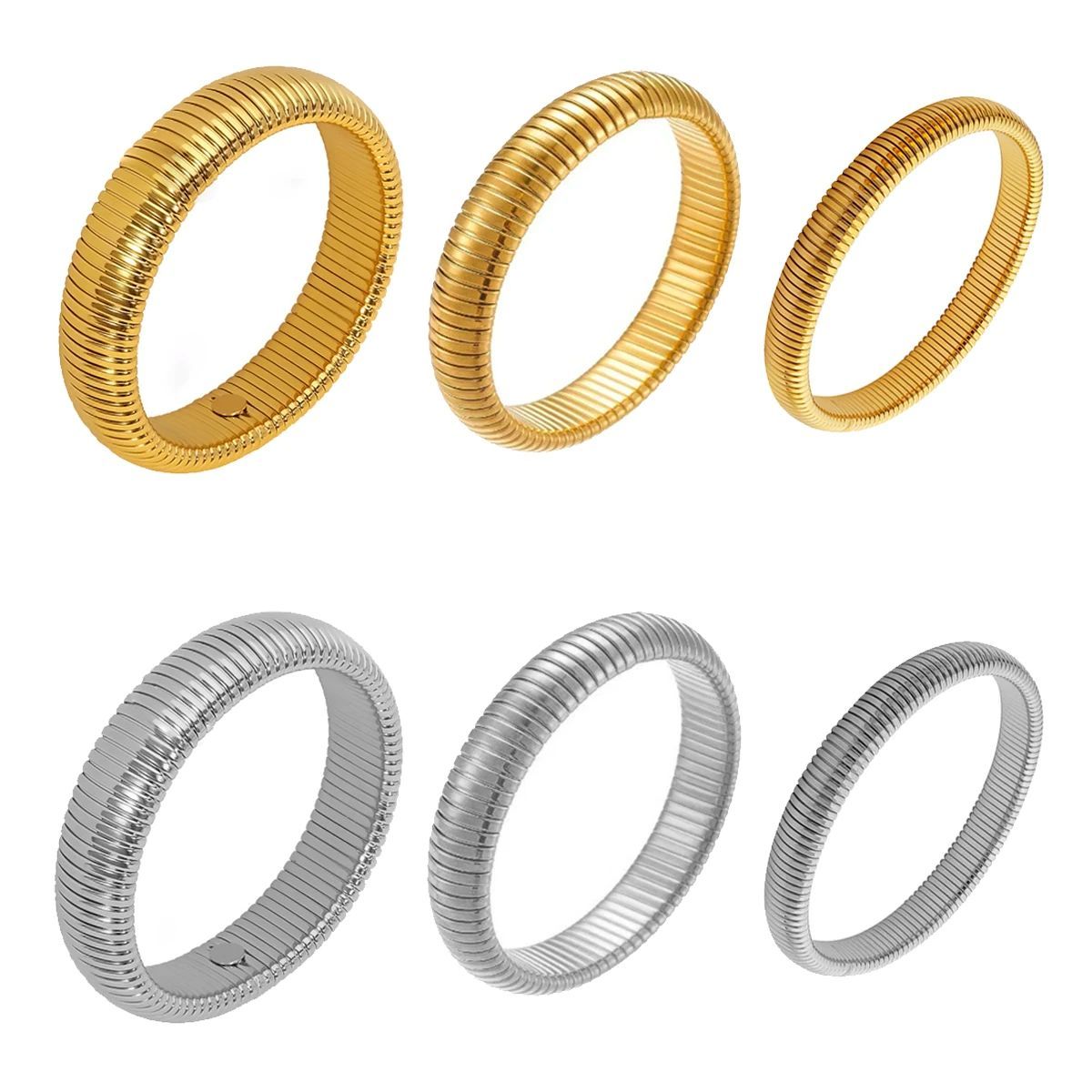 Waterproof Stainless Steel Retro Elasticity Thick Metal Polish Bracelet 18K Gold Plated Trend Fashion Unisex Jewelry Men Women