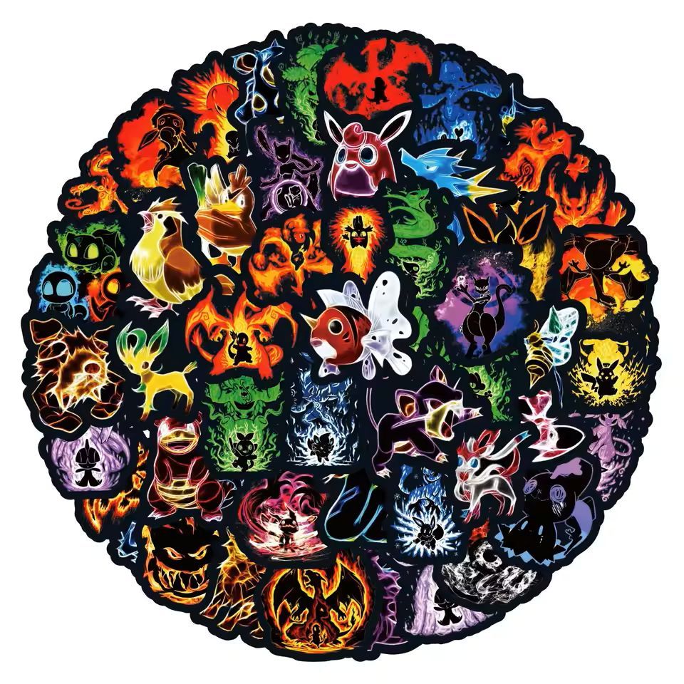 60Pcs Neon Pokemon Graffiti Stickers Anime Decorative Laptop Skateboard Phone Waterproof Cool Cartoon Sticker for Kids