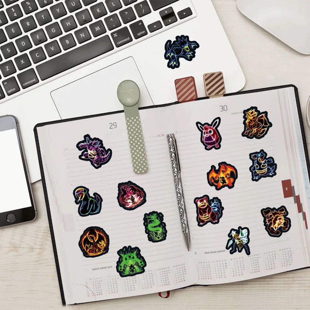 60Pcs Neon Pokemon Graffiti Stickers Anime Decorative Laptop Skateboard Phone Waterproof Cool Cartoon Sticker for Kids