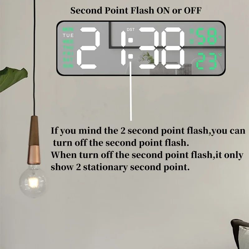 9 Inch Large Digital Wall Clock USB Powered TEMP Humidity Week Auto Dimmer DST Table Clock 12/24H Electronic LED Alarm Clock
