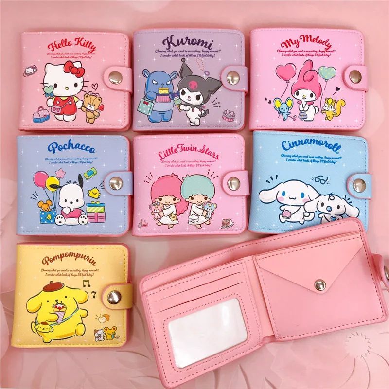 Sanrio Hello Kitty Cinnamoroll My Melody Kuromi New Pu Casual Money Bag Coin Purse Card package Wallet With Buttons ﻿