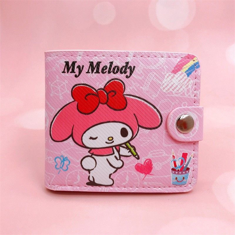 Sanrio Hello Kitty Cinnamoroll My Melody Kuromi New Pu Casual Money Bag Coin Purse Card package Wallet With Buttons ﻿