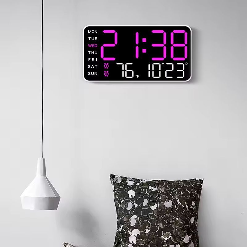Large Digital Wall Clock Temp Date Week Display Remote Control USB Powered Table Clock Wall-mounted Dual Alarms LED Clocks