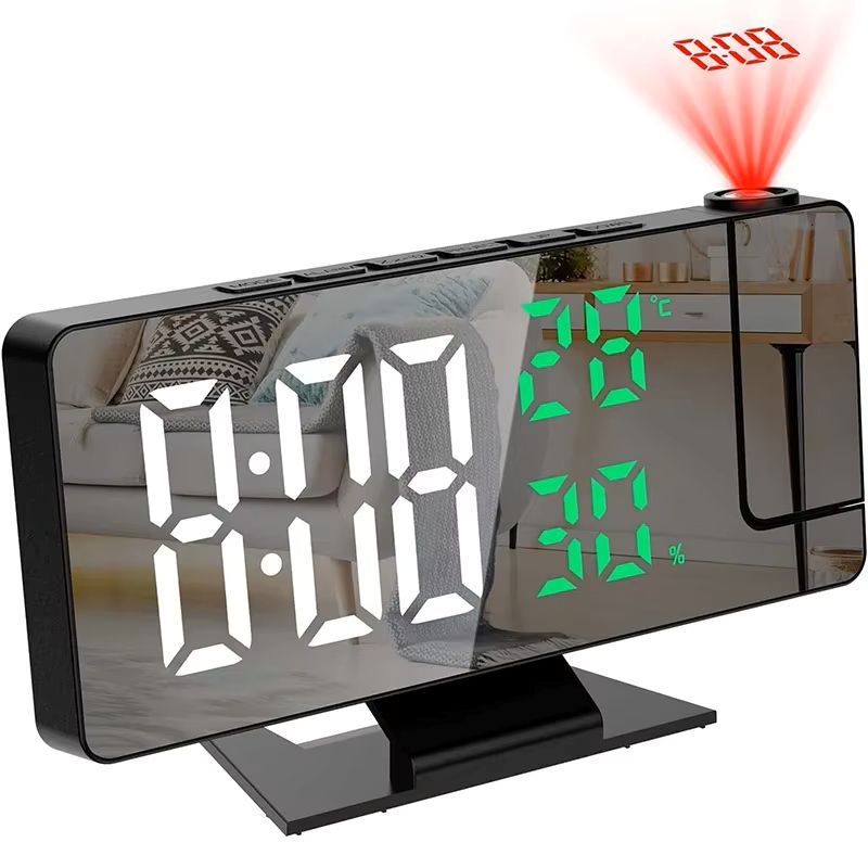 LED Digital Alarm Clock Bedroom Electric Alarm Clock with Projection FM Radio Time Projector Bedroom Bedside Clock